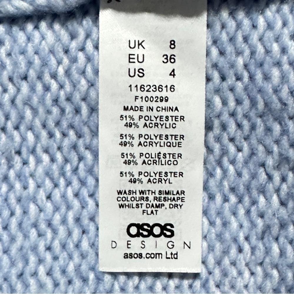 👉ASOS Design Light Blue Open Front Knit Cardigan Women’s Size 4 Soft Long Sleeve - Picture 5 of 8